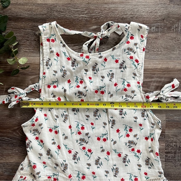 NWOT Asos White Floral Mini Prairie Dress w/ Open Back, Side Bow Ties, & Gathers - Picture 14 of 16